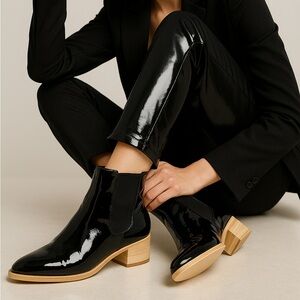 10 Crosby Derek Lam Black Leather Point Toe Block‎ Heel Ankle Boots